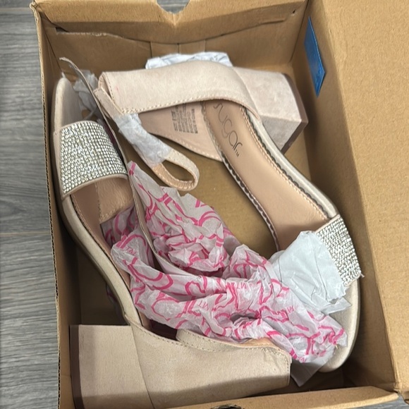 Sugar Women's Cream Heels with Rhinestone Accents - Picture 2 of 7